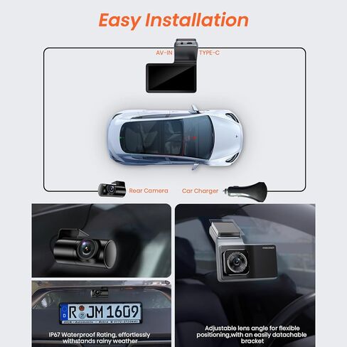 N6 Dash Cam أمامية وخلفية، واي فاي مدمج GPS 4K+1080P كاميرا داش مزدوجة للسيارات، شاشة لمس IPS 3 بوصة، زاوية واسعة 170 درجة، رؤية ليلية، شاشة وقوف السيارات 24 ساعة، مستشعر الجاذبية، تسجيل حلقي in Kuwait