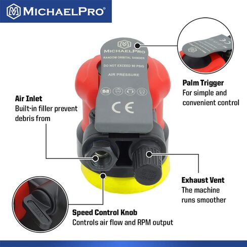 MichaelPro MPA01040 ماكينة سنفرة مدارية عشوائية | 3 بوصة | ماكينة صنفرة النخيل الهوائية للخشب والمركبات والمعادن مقاس 5 مم in Saudi Arabia