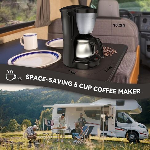 ماكينة صنع القهوة في السيارة 5 أكواب مع ولاعة سجائر لشحن السيارة، ماكينة صنع القهوة للسفر 24 فولت مع تسخين سريع، إبريق من الفولاذ المقاوم للصدأ، متوافقة مع القهوة المطحونة للقيادة RV (أسود فضي) in Kuwait