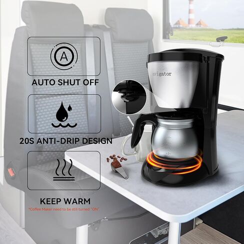 ماكينة صنع القهوة في السيارة 5 أكواب مع ولاعة سجائر لشحن السيارة، ماكينة صنع القهوة للسفر 24 فولت مع تسخين سريع، إبريق من الفولاذ المقاوم للصدأ، متوافقة مع القهوة المطحونة للقيادة RV (أسود فضي) in Kuwait