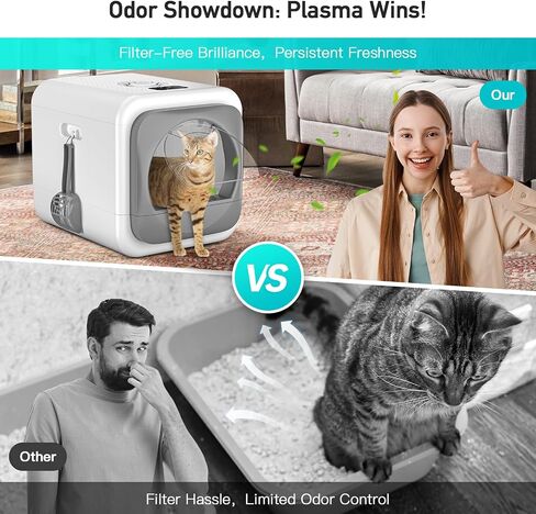 Smart Odor Removal Cat Litter Box,Enclosed Litter Box with Smart Efficient Odor Removal System,Large Litter Box for Big Cats and Kittens,Easy to Assembly and Clean,Including Mat and Scoop in Saudi Arabia