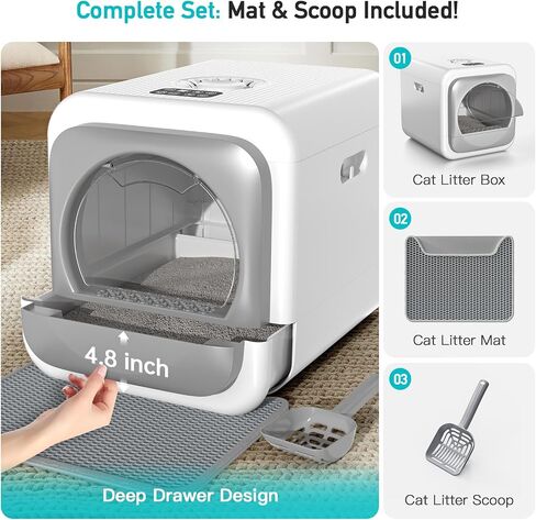 Smart Odor Removal Cat Litter Box,Enclosed Litter Box with Smart Efficient Odor Removal System,Large Litter Box for Big Cats and Kittens,Easy to Assembly and Clean,Including Mat and Scoop in Saudi Arabia