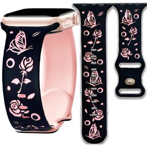 Christmas Snowflake Snowman Engraved Band Compatible Apple Watch Women Winter Flower 41mm 40mm 44mm 45mm 46mm 42mm 38mm 49mm,Dressy Two-tone Soft Silicone Floral Rose Butterfly Strap for iWatch Series SE 10 9 8 7 6 5 4 3 2 1 Ultra 2 1