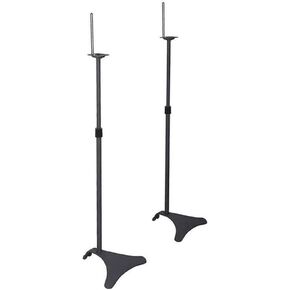 Atlantic Adjustable Height Satellite Speaker Stands, Tool-Free Height Adjustment from 27 to 49 inch, Heavy-Duty Powder-Coated Cast-Iron Base, Integrated Wire Management PN 77305018, 2-pc pair in Black