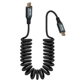 GELRHONR 90 Degree USB C to USB Coiled Cable, USB 3.2 Gen 2 Spring Spiral Cable，Type-C Male to Male PD100W Fast Charging 20Gbps,8K@60Hz,for Laptop,VR,Phones,i/phone15/Pro Max