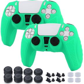 Grips Protective Skins Cover for PS5 Controller x 2(Red) with Thumb Grips x 8, Plugs x 8, Anolog Protectors x 4