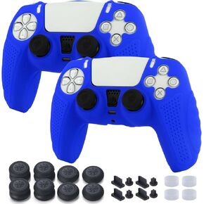 Grips Protective Skins Cover for PS5 Controller x 2(Red) with Thumb Grips x 8, Plugs x 8, Anolog Protectors x 4