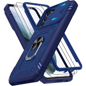 for Samsung Galaxy S21 5G Case with 2PCS Screen Protector, Build in 360° Rotating Ring Kickstand, Military Grade Protective Case for Samsung S21 Phone, Black