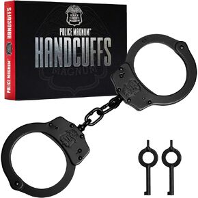 Police Magnum Heavy Duty Steel Handcuffs-Professional Grade Restraints- Double Safety Locks-Security Guard-Law Enforcement Tactical Gear