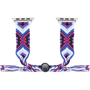 Euler 2th Generation Cotton Woven Watch Band for Apple Watch Series 9 8 7 6 SE (LH-White-Purple, 42/44/45mm)
