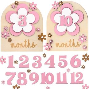 26 Pcs Baby Monthly Milestone Cards Set, 7 x 6 Inch Wooden Monthly Milestone Discs Milestone Wooden Circles One Month Baby Sign Milestone for Baby Girl