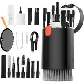 Laptop Phone Screen Cleaner Kit, Computer Keyboard Brush Cleaning Spray for iPhone AirPods MacBook iPad, 20-in-1 Electronic Device Clean Tool for Camera PC Monitor Earbud TV Tablet Car Screens, Black