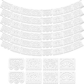 Asoulin 6 PCS 90 Ft Fiesta Party Decorations Mexican Party Banners, Plastic Papel Picado, Dia De Los Muertos, Day of The Dead Decor, Cino de Mayo Mexico Halloween Banner, 12 Patterns/90 Feet Total