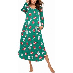 Ekouaer Women's Nightgown V-Neck Loungewear Long Sleeve Sleepwear Full Length Nightgown for Women S-4XL