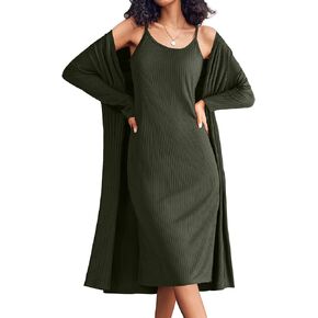 Ekouaer Womens Knit Robe Set 2 Piece Nightgown with Robes Long Sleeves Lounge Sets with Pockets S-3XL