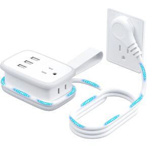 شريط طاقة للسفر مع USB C، NTONPOWER 4 منافذ 3 USB (1 USB-C)، سلك تمديد مسطح بطول 4 أقدام مع منافذ USB C، قابس مسطح لشريط الطاقة المحمول، صغير الحجم لأساسيات الرحلات البحرية في الفنادق، أبيض