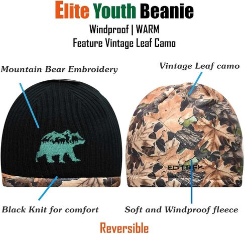 EDTREK Youth Reversible Tech Beanie Hat - Boys Girls Windproof Fleece Winter Hat and Orange Hunting Hats in Saudi Arabia