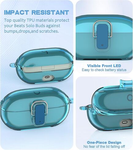 [Upgrade Secure Lock] for Beats Solo Buds 2024 Case Cover with Cleaner Kit, AGENTNANO Clear TPU Shockproof Protective Cover Compatible with Beats Solo Buds Charging Case with Carabiner-Clear in Saudi Arabia