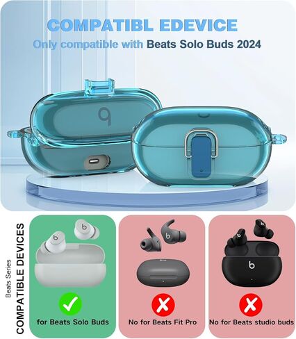 [Upgrade Secure Lock] for Beats Solo Buds 2024 Case Cover with Cleaner Kit, AGENTNANO Clear TPU Shockproof Protective Cover Compatible with Beats Solo Buds Charging Case with Carabiner-Clear in Saudi Arabia