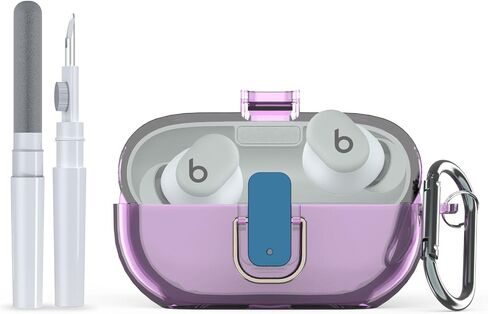 [Upgrade Secure Lock] for Beats Solo Buds 2024 Case Cover with Cleaner Kit, AGENTNANO Clear TPU Shockproof Protective Cover Compatible with Beats Solo Buds Charging Case with Carabiner-Clear in Saudi Arabia