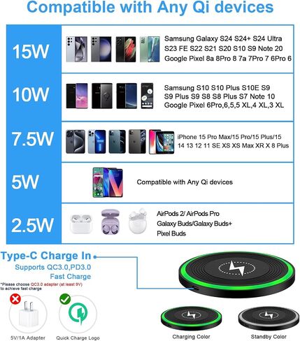 شاحن موتورولا اللاسلكي 15 وات سريع لهاتف Motorola razr+ 2024/razr 2024، Edge 2024، Edge 50 Ultra، Moto G Power 2024، Razr 50، Moto G Stylus 5G 2024، Edge 50 Pro، لوحة شحن لاسلكية + محول شاحن QC3.0 in Kuwait