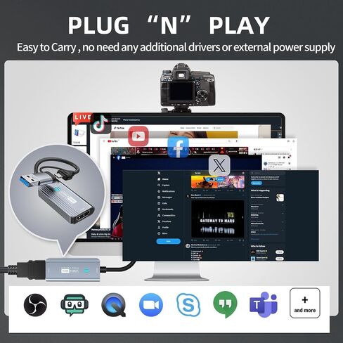 Papeaso Video Capture Card, 4K Input HDMI to USB-C 3.0, 2K 30FPS Capture | 1080P 60FPS Capture Card for Streaming, Compatible with iPad Mac OS Windows, OBS, Quest 3, PS5/4, Switch 2/1, Xbox, Camera in Kuwait