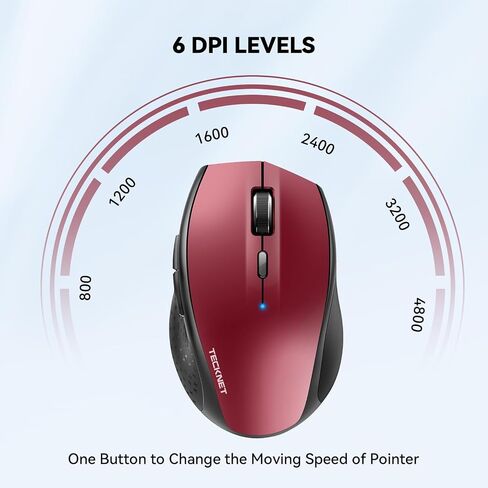 TECKNET Bluetooth Mouse, Wireless Silent 6 Buttons 2-Yr Battery, Black | BT 5.0/3.0, 6-Level DPI to 4800, Wide OS Compatible, Ergonomic for M/L Hands, Extended Battery in Kuwait