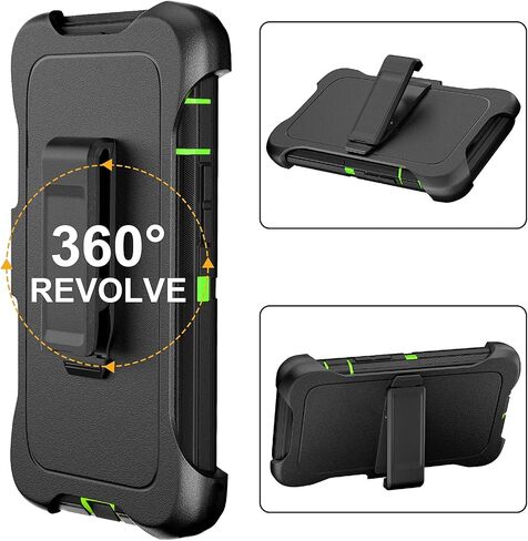 for iPhone 14 Case 6.1" Belt-Clip Kickstand with 2 Screen Protector & 2 Camera Lens Protector, Full Body Protection Heavy Duty Case Cover (Black Green+Clip) in Kuwait