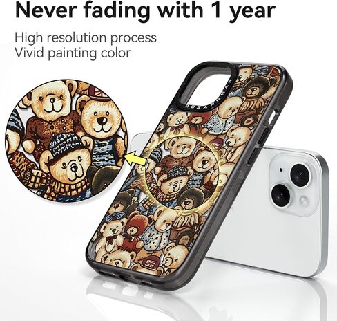 متوافق مع هاتف iPhone 15، جراب جميل جميل - متين مقاوم للصدمات بطول 6.6 قدم، غطاء هاتف بتأثير السقوط مع أزياء مضحكة وزهرة جميلة مقاس 6.1 بوصة أسود in Kuwait