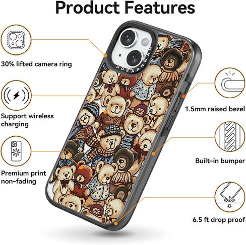 متوافق مع هاتف iPhone 15، جراب جميل جميل - متين مقاوم للصدمات بطول 6.6 قدم، غطاء هاتف بتأثير السقوط مع أزياء مضحكة وزهرة جميلة مقاس 6.1 بوصة أسود in Kuwait