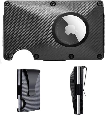 اسجينو اكس محفظة ايرتاج للرجال، محفظة رفيعة بتصميم بسيط مع حامل ايرتاج من الالياف الكربونية بخاصية حجب تحديد الهوية بموجات الراديو وحامل بطاقات الائتمان ومشبك للنقود، لون اسود، تصميم بسيط, أسود, مُبسط in Kuwait