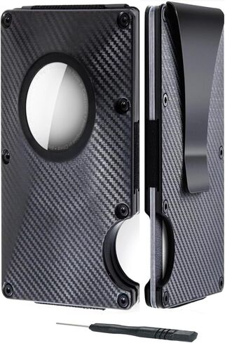 اسجينو اكس محفظة ايرتاج للرجال، محفظة رفيعة بتصميم بسيط مع حامل ايرتاج من الالياف الكربونية بخاصية حجب تحديد الهوية بموجات الراديو وحامل بطاقات الائتمان ومشبك للنقود، لون اسود، تصميم بسيط, أسود, مُبسط in Kuwait