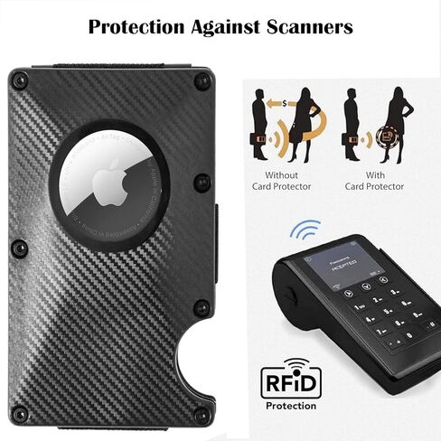 اسجينو اكس محفظة ايرتاج للرجال، محفظة رفيعة بتصميم بسيط مع حامل ايرتاج من الالياف الكربونية بخاصية حجب تحديد الهوية بموجات الراديو وحامل بطاقات الائتمان ومشبك للنقود، لون اسود، تصميم بسيط, أسود, مُبسط in Kuwait