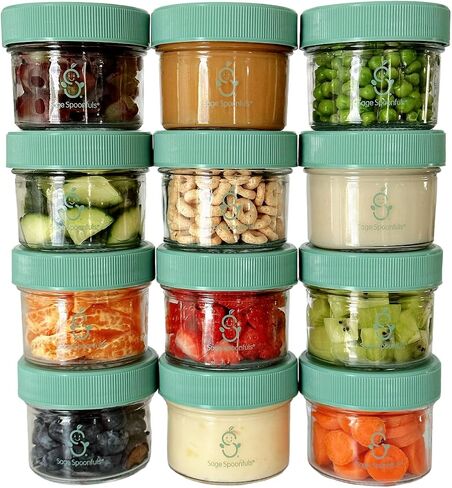 Baby Food Storage Jars w/Lids (8oz, 9 Pack) - Reusable Glass Baby Food Jars with Lids - Puree, Snack, or Breast Milk Storage Containers - Baby Essentials Must Have - Freezer & Microwave Safe in Saudi Arabia
