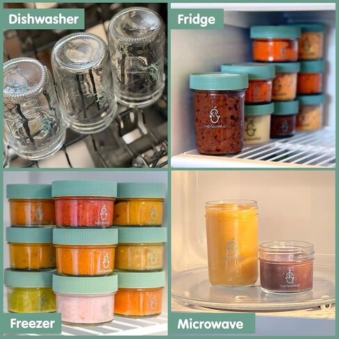 Baby Food Storage Jars w/Lids (8oz, 9 Pack) - Reusable Glass Baby Food Jars with Lids - Puree, Snack, or Breast Milk Storage Containers - Baby Essentials Must Have - Freezer & Microwave Safe in Saudi Arabia