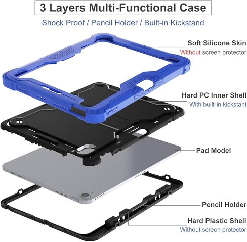 حافظة لجهاز iPad Air 11 بوصة M2 2024، حافظة iPad Air الجيل السادس، حافظة iPad Air 5th(2022)/4th(2020) مع حامل قلم رصاص ومسند، غطاء تابلت واقٍ متين مقاوم للصدمات، أخضر/رمادي in Kuwait