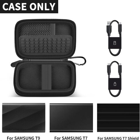 حافظة متوافقة مع Samsung T9/ T7/ T7 Shield Portable SSD 1TB 2TB 4TB محرك الأقراص الصلبة الخارجي، منظم حامل حمل السفر لمحركات الأقراص الصلبة وكابل USB (صندوق فقط) - أرجواني in Kuwait