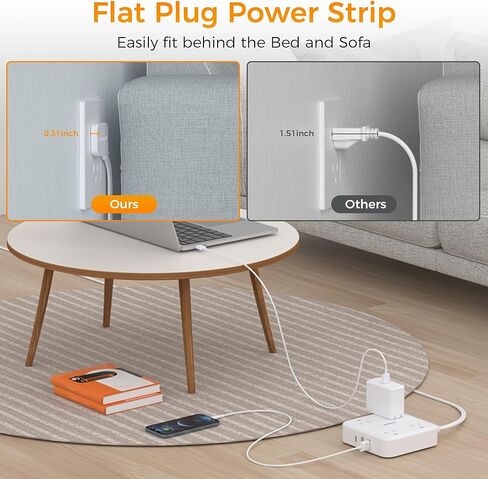 قطاع طاقة للحماية من زيادة التيار بطول 10 أقدام، قابس مسطح لسلك تمديد TESSAN مع موسع 4 منافذ واسعة، محطة شحن مكتبية داخلية مع حماية من زيادة التيار للمنزل واللوازم المكتبية وأساسيات غرفة النوم in Kuwait