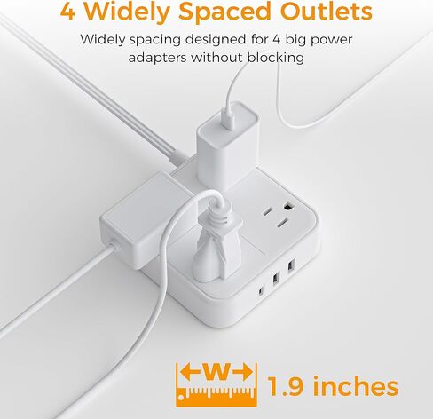 قطاع طاقة للحماية من زيادة التيار بطول 10 أقدام، قابس مسطح لسلك تمديد TESSAN مع موسع 4 منافذ واسعة، محطة شحن مكتبية داخلية مع حماية من زيادة التيار للمنزل واللوازم المكتبية وأساسيات غرفة النوم in Kuwait