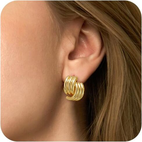 SELFROSE Gold Hoop Earrings for Women,Dainty Chunky Gold Earrings 14k Gold Plated Hypoallergenic Claw CZ Huggie Earrings Small Hoop Earrings for Women Trendy Simple Hoop Earrings Gold Jewelry Gifts in Kuwait