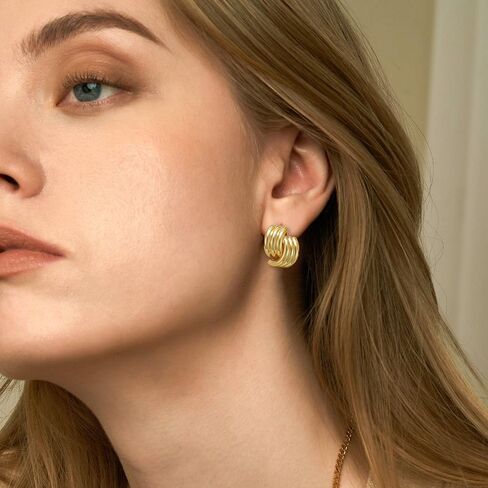 SELFROSE Gold Hoop Earrings for Women,Dainty Chunky Gold Earrings 14k Gold Plated Hypoallergenic Claw CZ Huggie Earrings Small Hoop Earrings for Women Trendy Simple Hoop Earrings Gold Jewelry Gifts in Kuwait