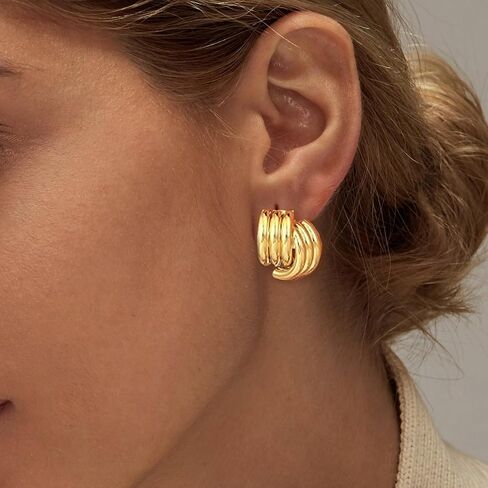 SELFROSE Gold Hoop Earrings for Women,Dainty Chunky Gold Earrings 14k Gold Plated Hypoallergenic Claw CZ Huggie Earrings Small Hoop Earrings for Women Trendy Simple Hoop Earrings Gold Jewelry Gifts in Kuwait