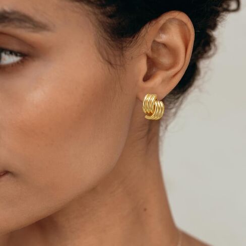 SELFROSE Gold Hoop Earrings for Women,Dainty Chunky Gold Earrings 14k Gold Plated Hypoallergenic Claw CZ Huggie Earrings Small Hoop Earrings for Women Trendy Simple Hoop Earrings Gold Jewelry Gifts in Kuwait