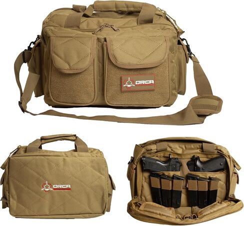 Orca Tactical Gun Range Bag for Shooting – 3+ Compact Pistol Revolver Range Bag for Handguns and Ammo – Self Standing Gun Bag – Handguns Bag with Durable Double Stitching Lockable YKK Zippers in Saudi Arabia