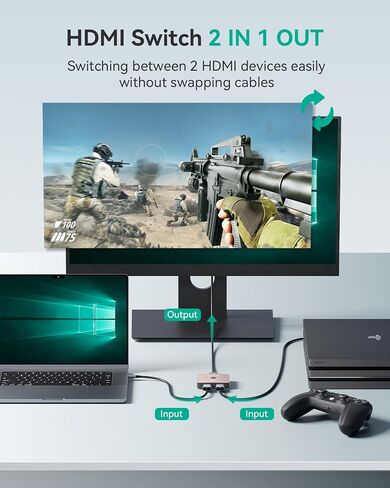 GANA HDMI 2.1 Switch, 8K HDMI Switcher Splitter 2 in 1 Out, Supports 4K@120Hz,8K@60Hz, 48Gbps Aluminum Bi-Directional Ultra HD HDMI Hub Compatible with PS5/4,Xbox,Roku,Apple TV,Fire Stick in Saudi Arabia