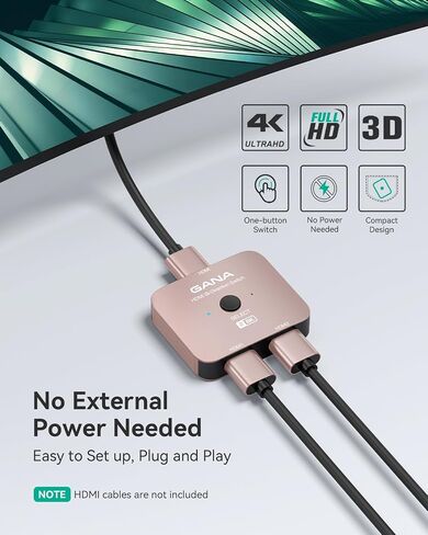 GANA HDMI 2.1 Switch, 8K HDMI Switcher Splitter 2 in 1 Out, Supports 4K@120Hz,8K@60Hz, 48Gbps Aluminum Bi-Directional Ultra HD HDMI Hub Compatible with PS5/4,Xbox,Roku,Apple TV,Fire Stick in Saudi Arabia