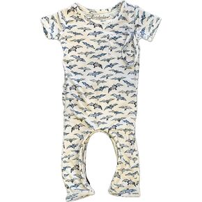 Soft Bamboo Viscose Baby Romper, Short Sleeve with Pants, Zipper Inseam Closure with Front Pocket Pacifier Clip
