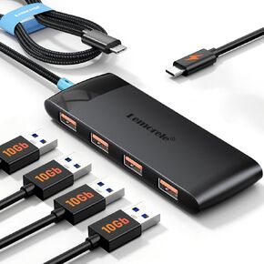 10Gbps USB C Hub, 4 Ports USB 3.2 Splitter for Laptop, USB C to USB Multiport Adapter w/5V 3A Charging Port, for MacBook Pro/Air, iMac, Surface Pro, Dell, HP, iPad, Samsung, Etc., 0.65ft Cable