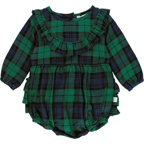 A Floral Adventure Knit Long Sleeve V-Ruffle Bubble Romper - 3-6m