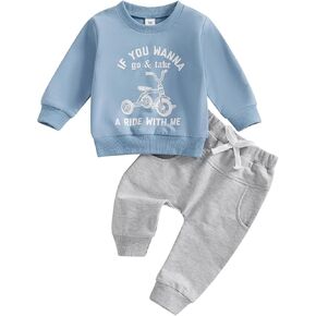 Toddler Baby Boy Clothes Crewneck Sweatshirt Long Sleeve Letter Print Shirt with Pants Cute Fall Winter Outfits